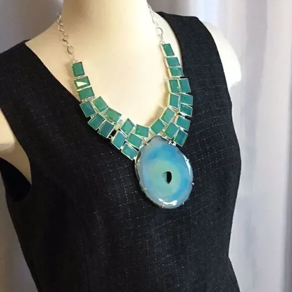 HUGE AQUA CONDOR AGATE  & KUNZITE NECKLACE - Picture 11 of 15